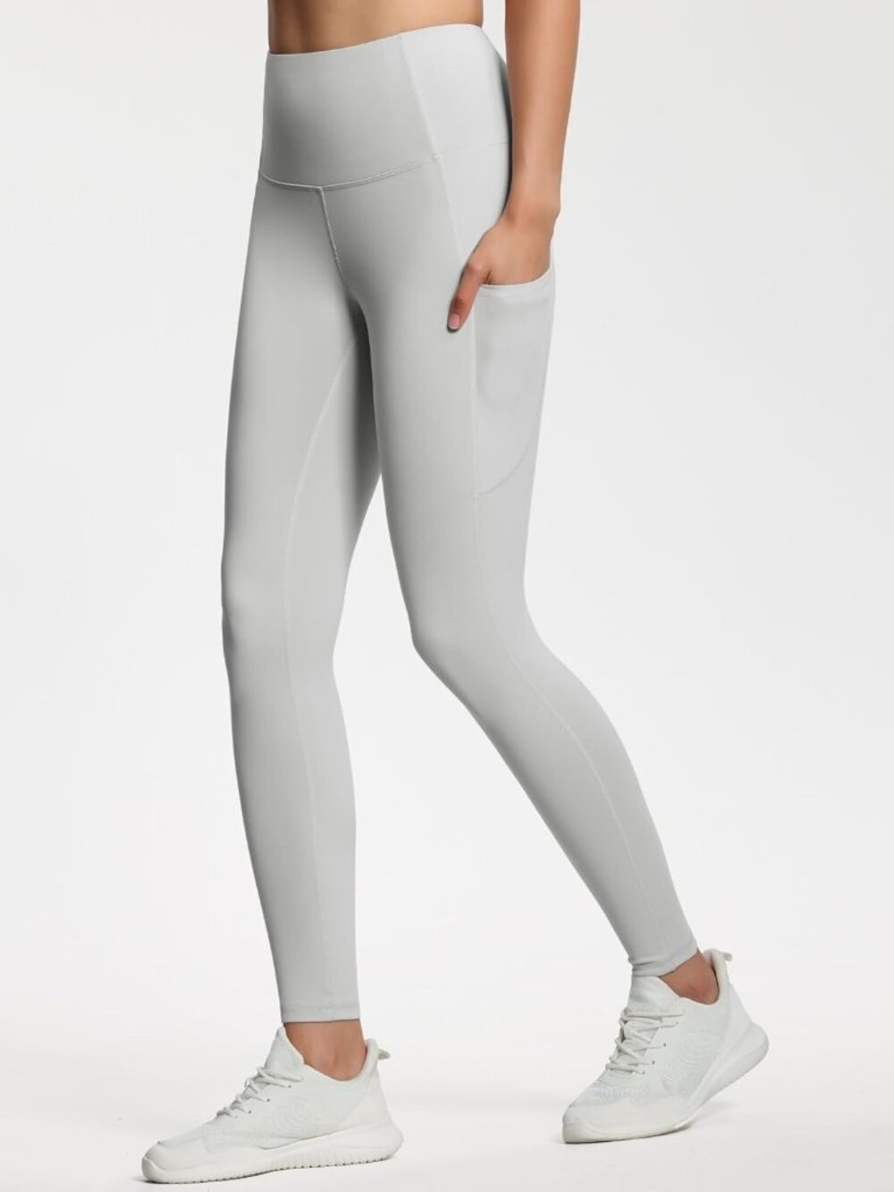 Women's Bright Grey Thick High Waist Tummy Control Workout Yoga Leggings - Picture 2 of 7